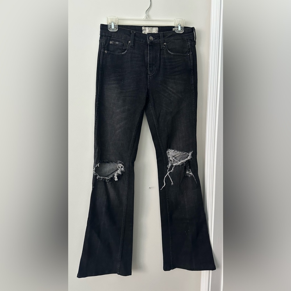 Free People Black Distressed Flare Jeans